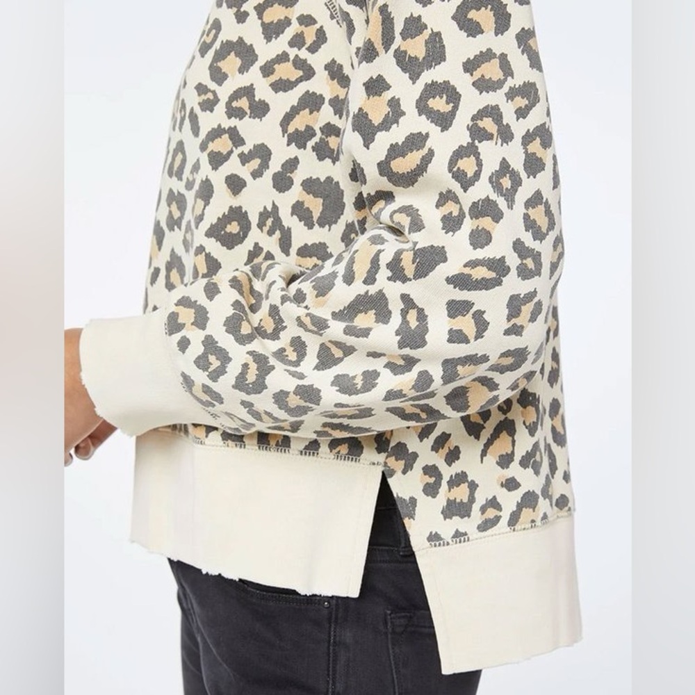 Frame Denim Animal Print Distressed Sweatshirt Caramel Multi
